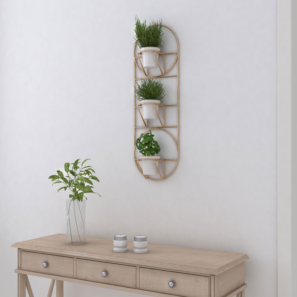 Gold And White Metal 10 Ounce Oval Wall Planter
