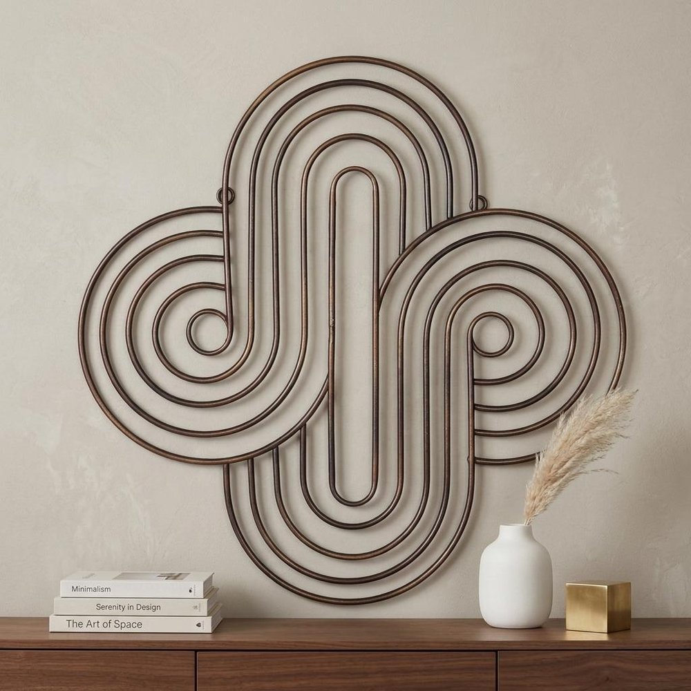 20" X 20" Bronze Metal Abstract Geometric Hanging Dimensional Sculpture