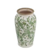 12" Green And White Leaf Ceramic Round Table Vase