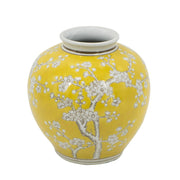 9" Yellow And White Chinoiserie Floral Porcelain Table Vase