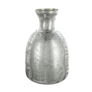 18" Antiqued Silver Floral Glass Table Vase