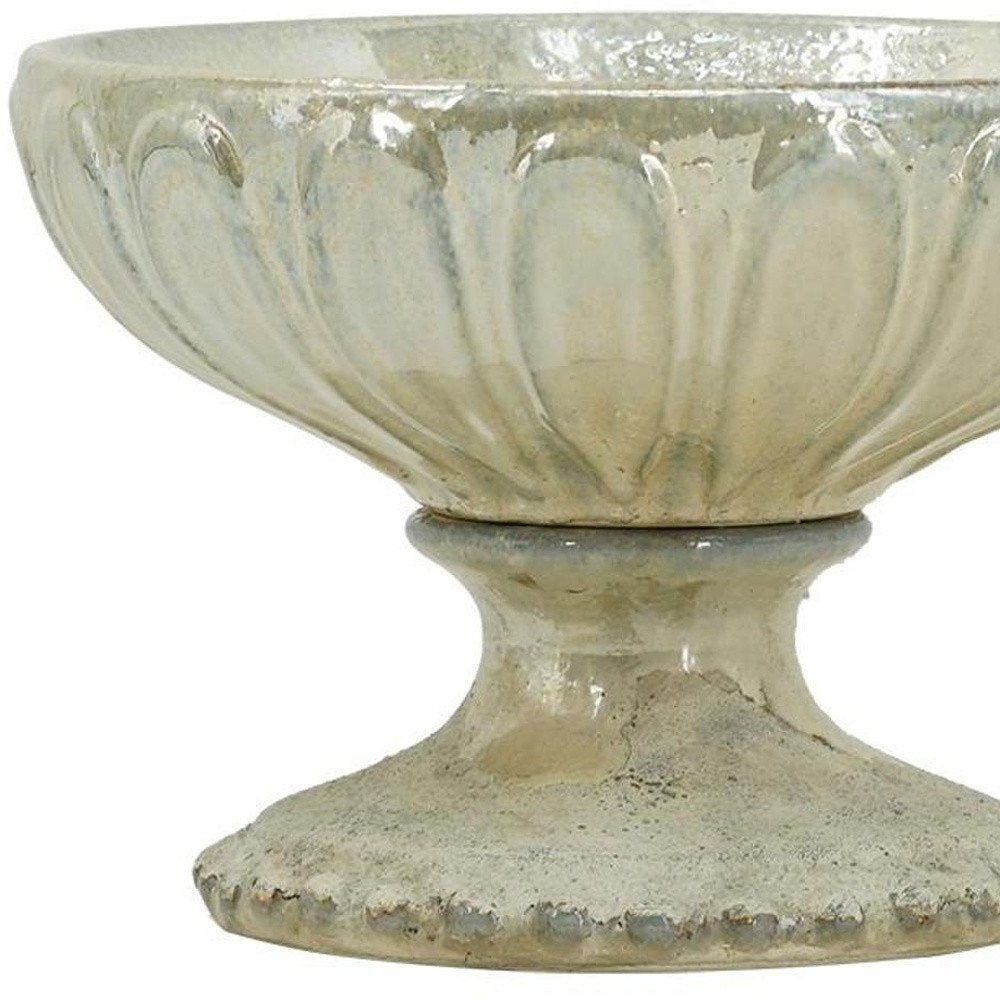 10" Gray Ceramic Round Pedestal Centerpiece Bowl