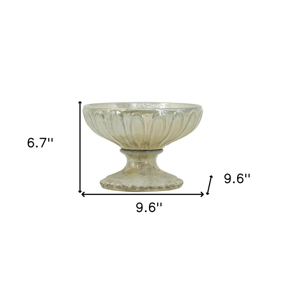 10" Gray Ceramic Round Pedestal Centerpiece Bowl