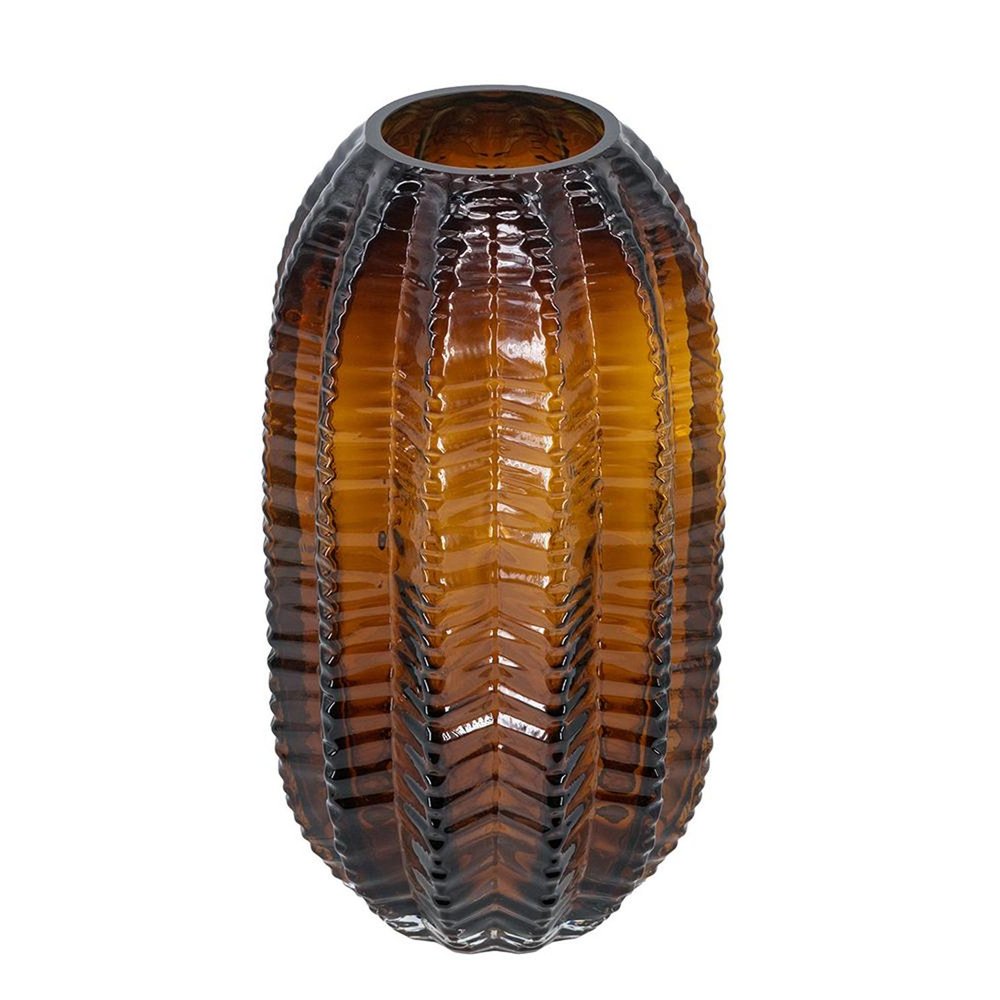 11" Burnt Umber Glass Textured Round Table Vase