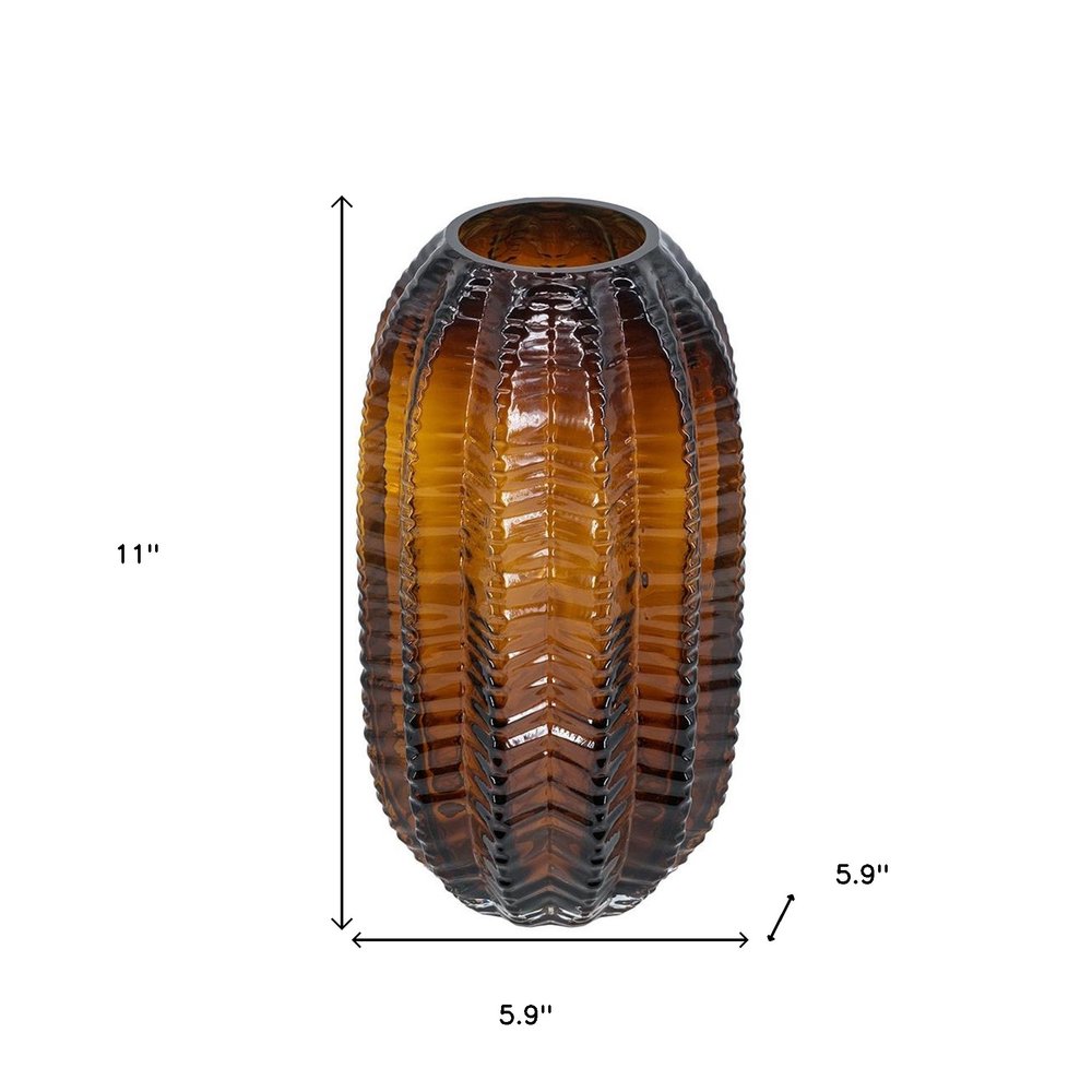 11" Burnt Umber Glass Textured Round Table Vase