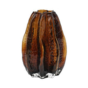 8" Burnt Umber And Black Glass Textured Wavy Table Vase