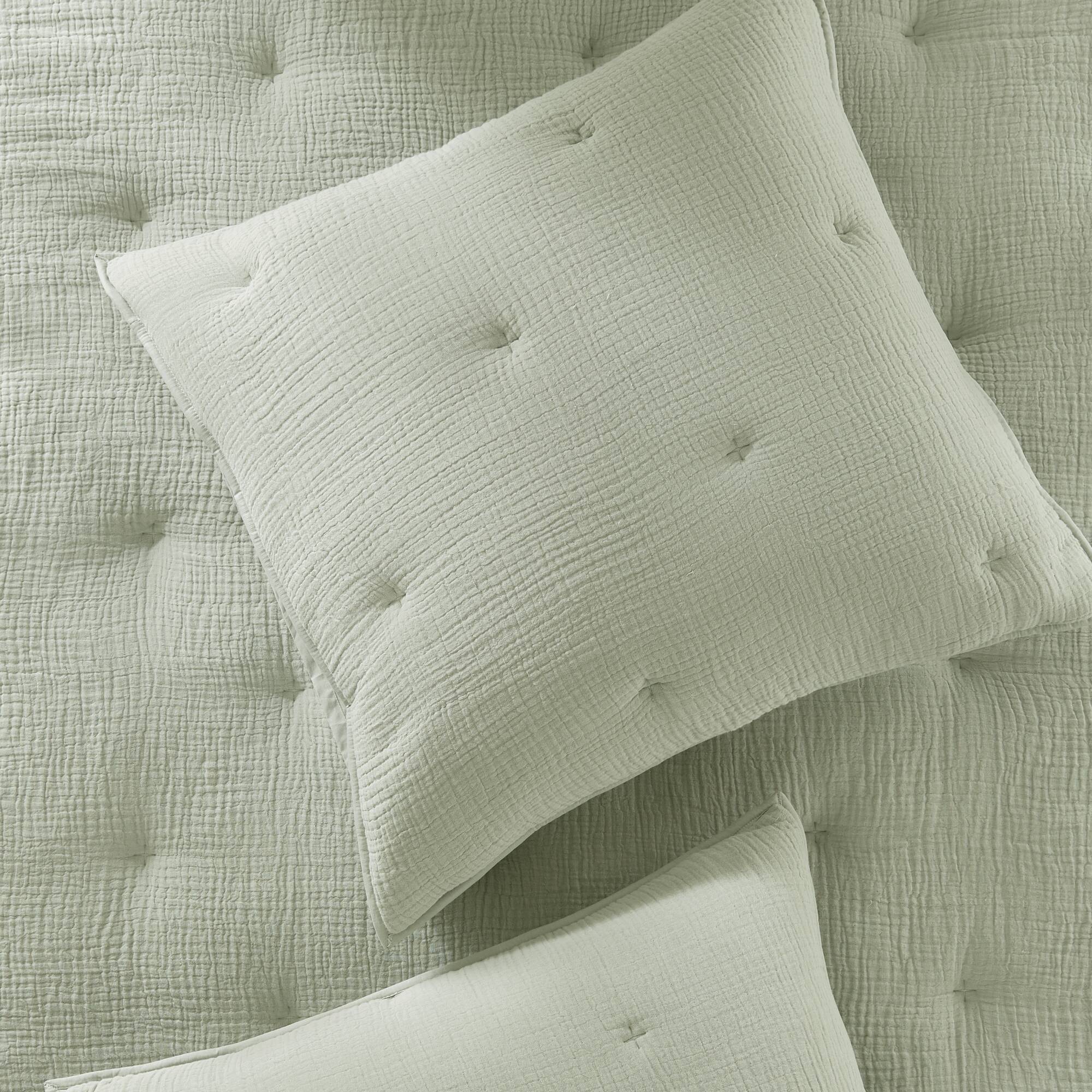 Breeze - Gauze Embroidered Euro Sham - Sage