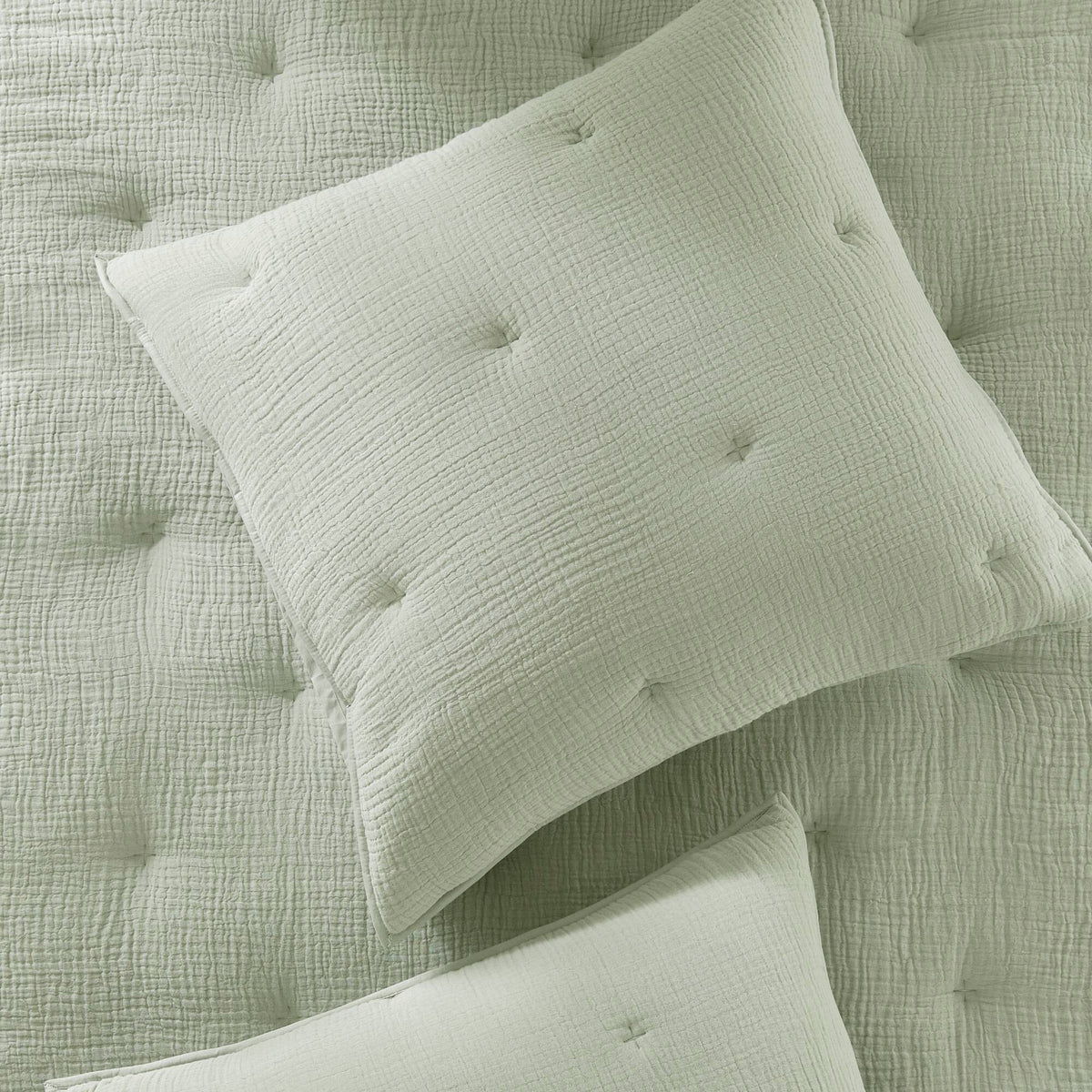 Breeze - King Cotton Gauze Embroidered Quilt Set - Sage