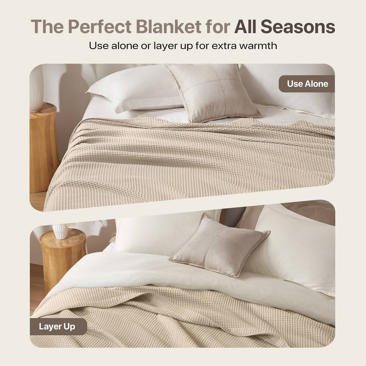Waffle Weave - Twin Cotton Blanket - Khaki