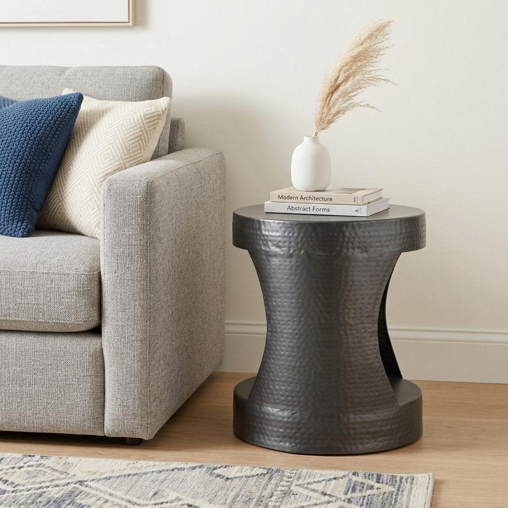 20" Black Iron Round Floor Shelf End Table