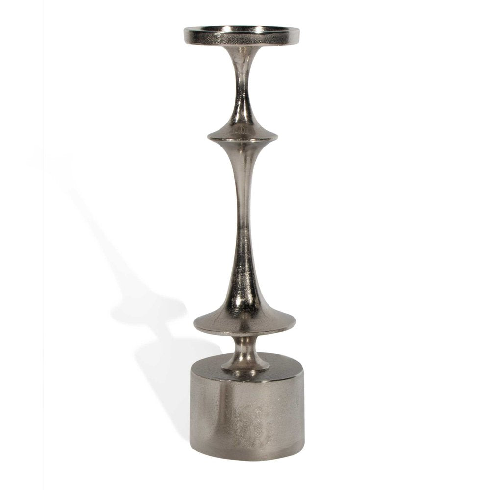 18" Silver Distressed Geometric Metal Tabletop Candle Holder