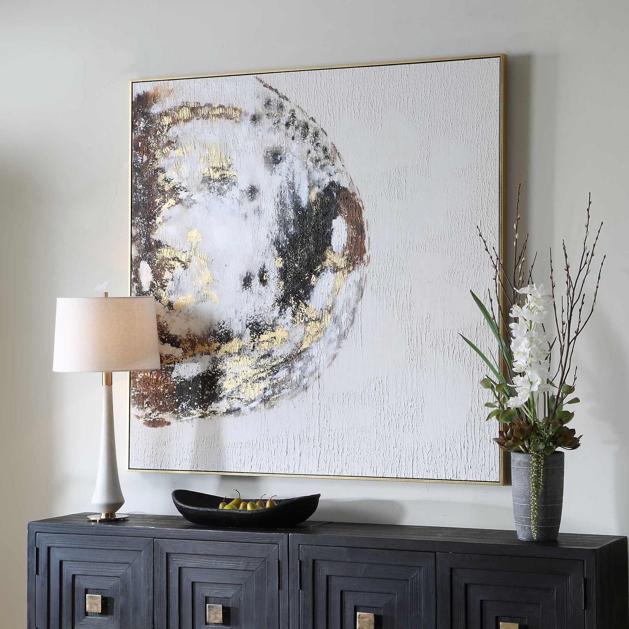 Moon Landing - Hand Painted Abstract Art - Black / Brown / Gold / Gray / White