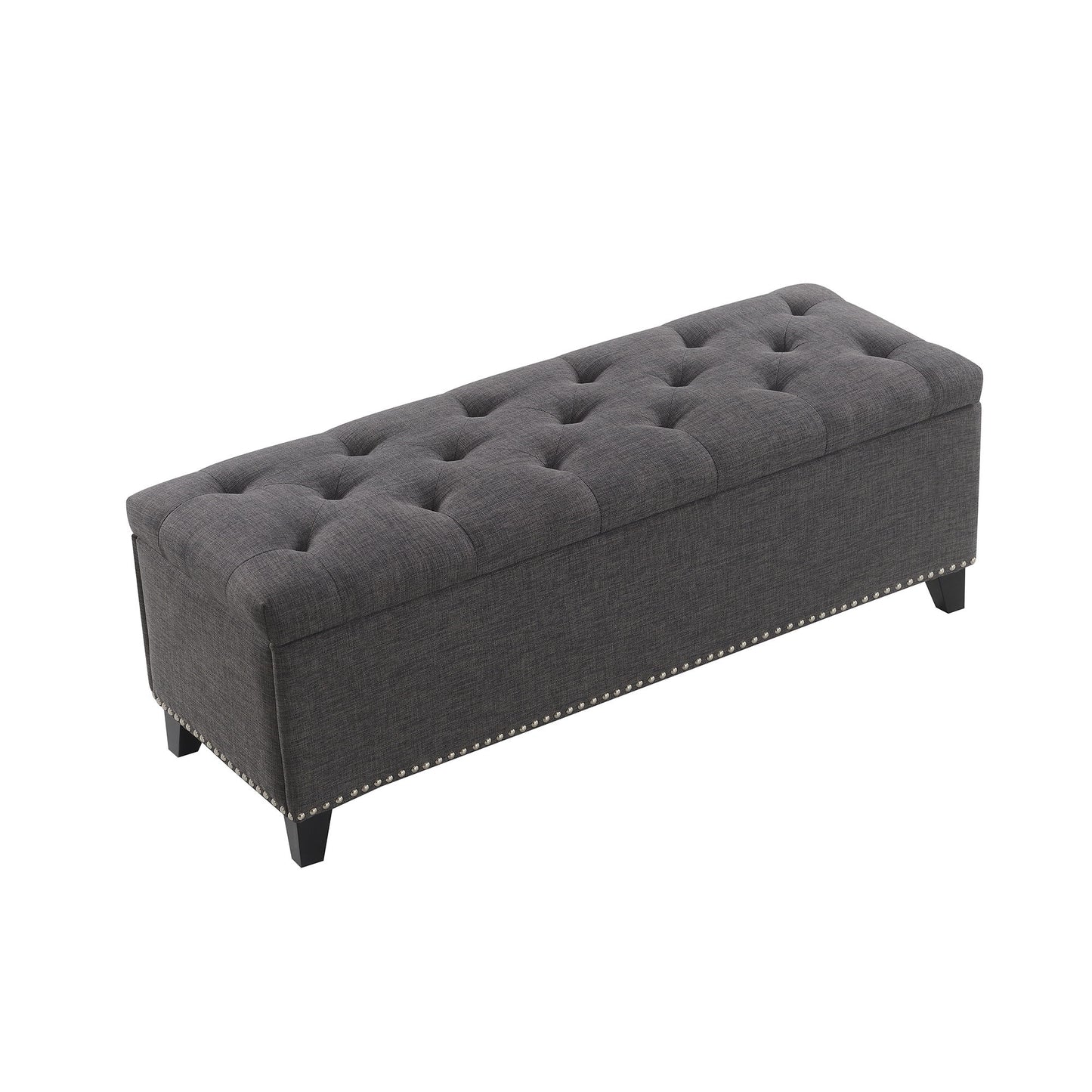Button-Tufted Storage Ottoman With Safety Close Hinge