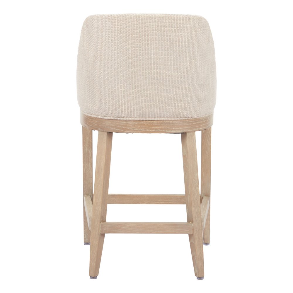 27" Beige and Natural Fabric and Solid Wood Counter Height Bar Chair