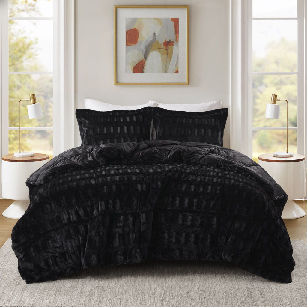 Gia - 3 Piece Full/Queen Solid Comforter Mini Set - Black