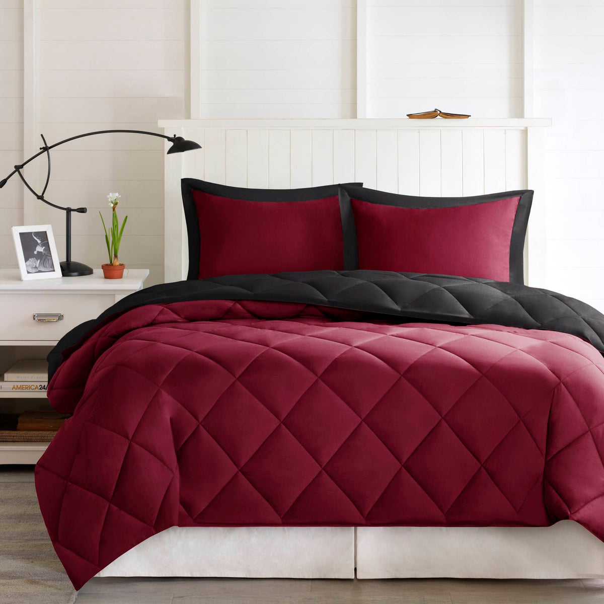 Larkspur - Twin/Twin Long 3M Scotchgard Diamond Quilting Reversible Down Alternative Comforter Set - Red/Black