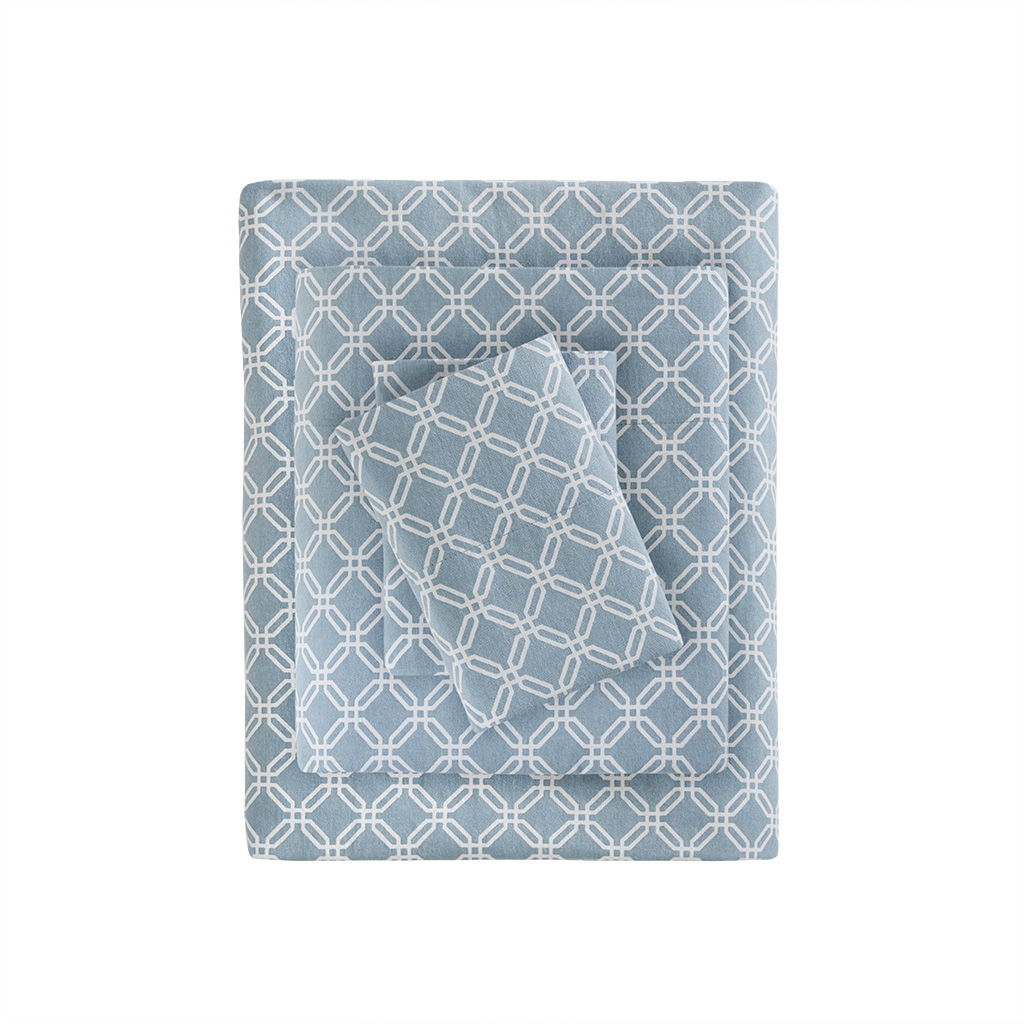 Cozy Flannel - Printed Sheet Set - Blue Geo