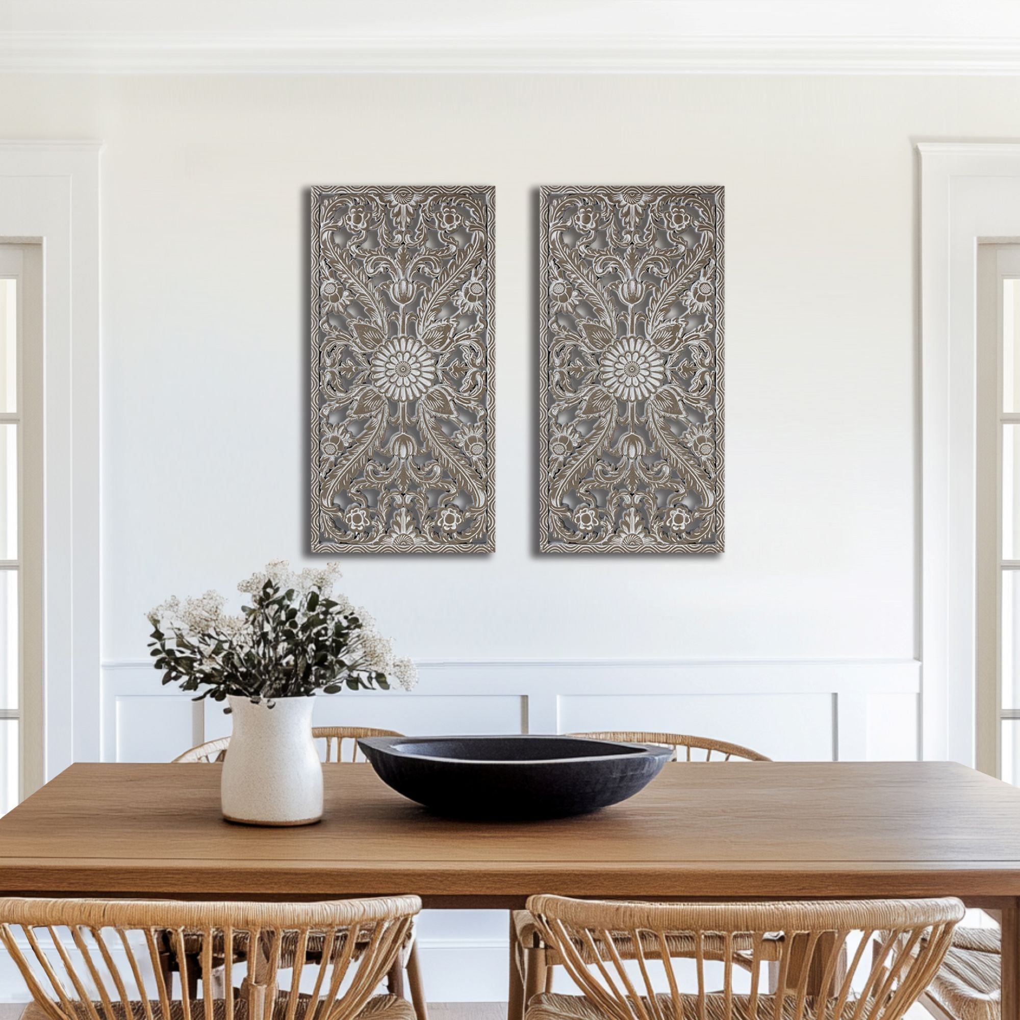 Botanical Panel - Botanical Panel Distressed Carved 2-Piece Wall Decor Set - Antique Green