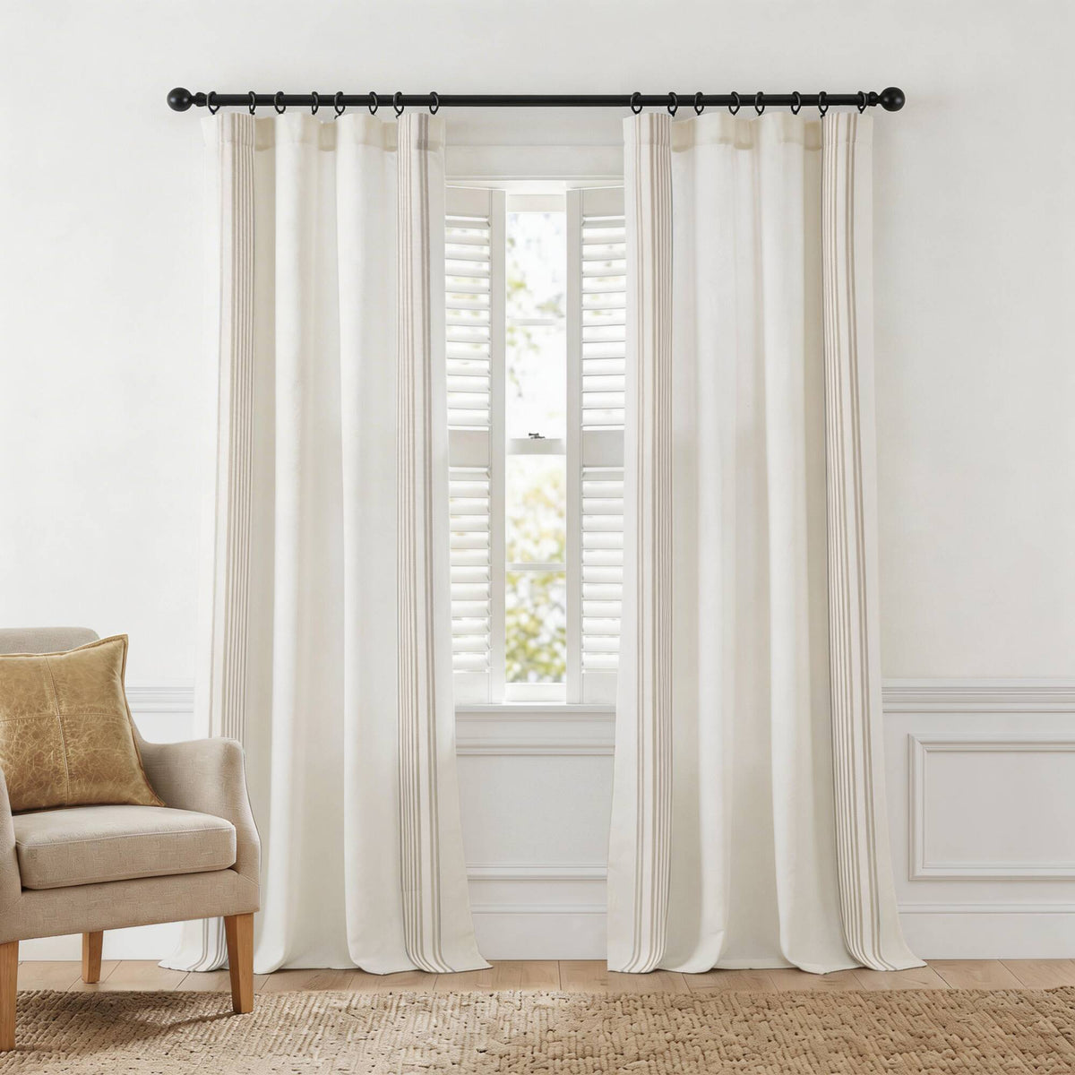 Morgan - 2 Window Panels With 16 Rings - White / Gray