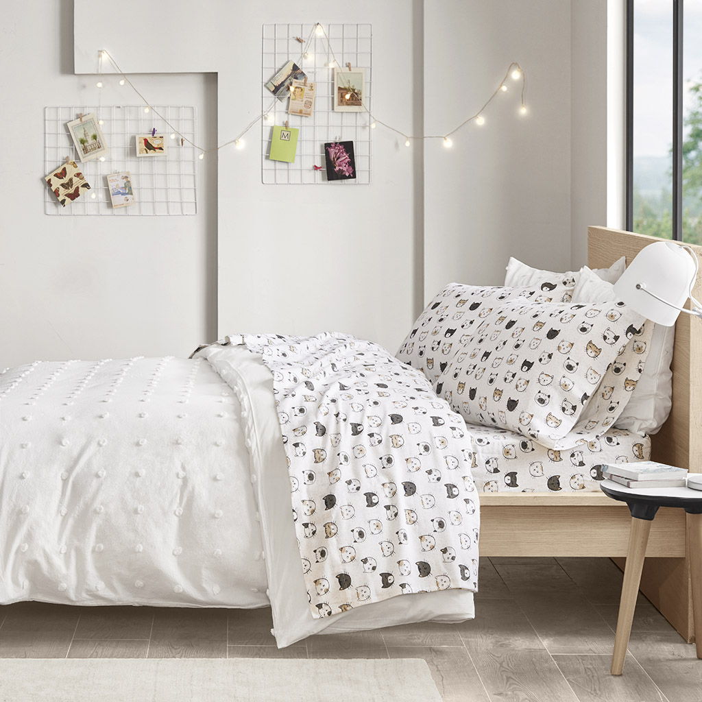 Cozy Soft - Twin Long Novelty Print Sheet Set - Gray / Pink Cats