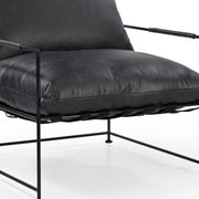 28" Black Genuine Leather Distressed Arm Chair
