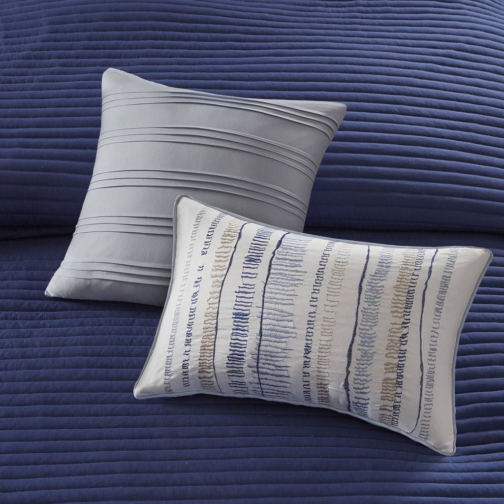 Marina - King 8 Piece Printed Comforter And Coverlet Set Collection - Blue