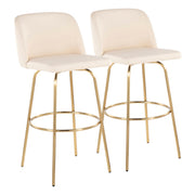 Toriano - Contemporary Fixed Height Barstool With Swivel With Round Footrest (Set of 2) - Cream / Gold