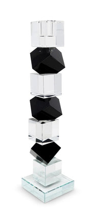 12" Black And Clear Crystal Tabletop Taper Candlestick