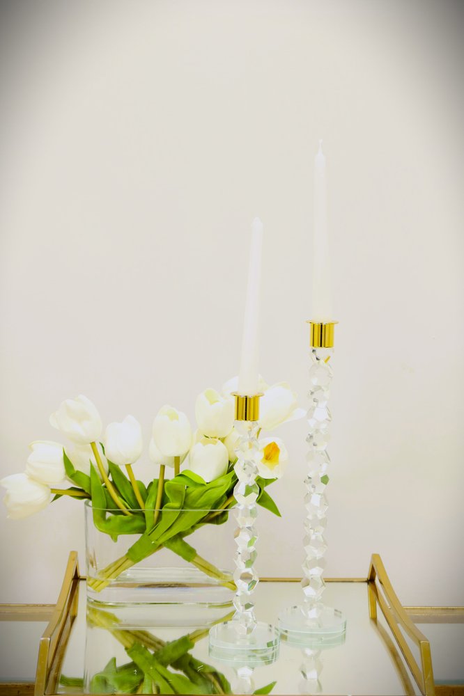 11" Gold Crystal Abstract Tabletop Candle Holder For Wedding