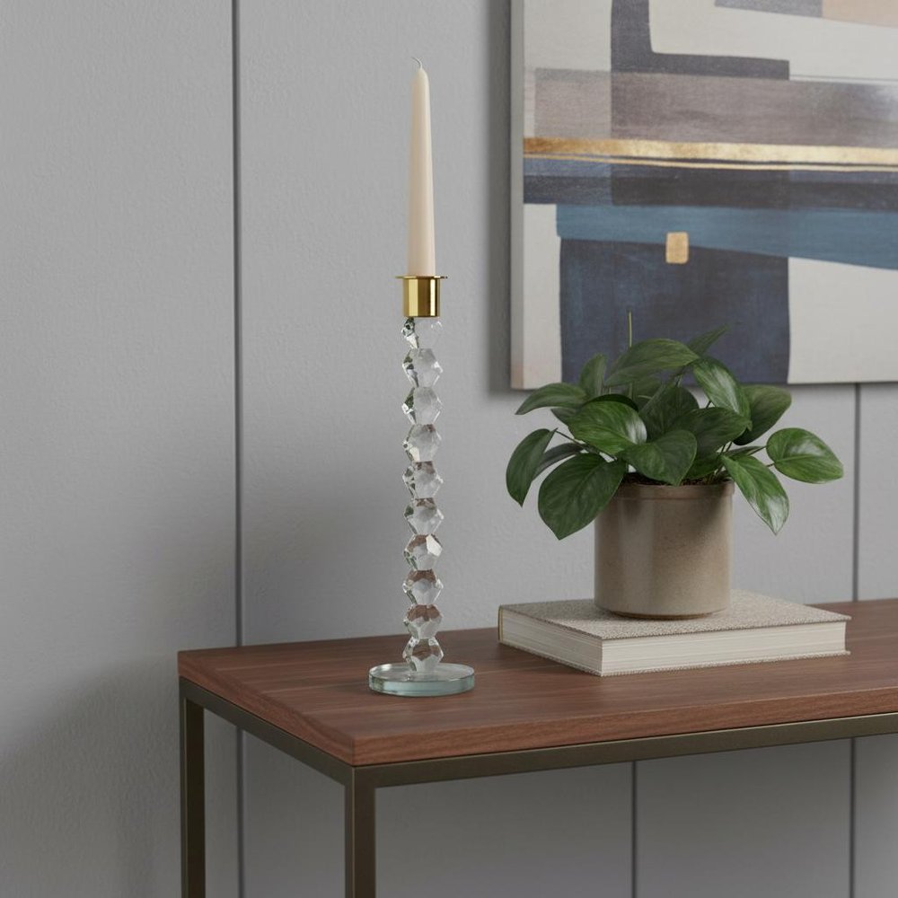 11" Gold Crystal Abstract Tabletop Candle Holder For Wedding