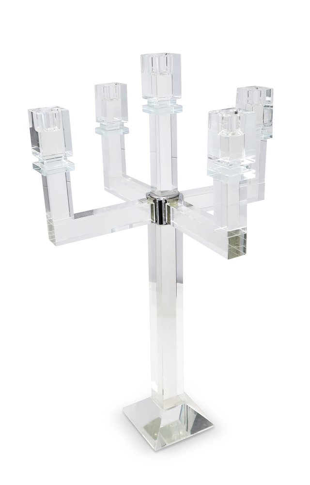 20" Clear Faceted Crystal Tabletop Candelabra Candle Holder
