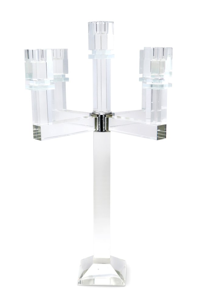 20" Clear Faceted Crystal Tabletop Candelabra Candle Holder