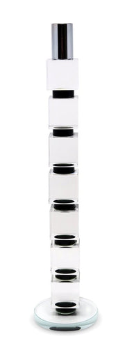 15" Silver Clear And Black Crystal Tabletop Taper Candlestick