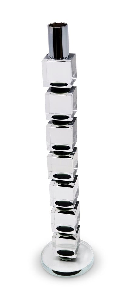 15" Silver Clear And Black Crystal Tabletop Taper Candlestick