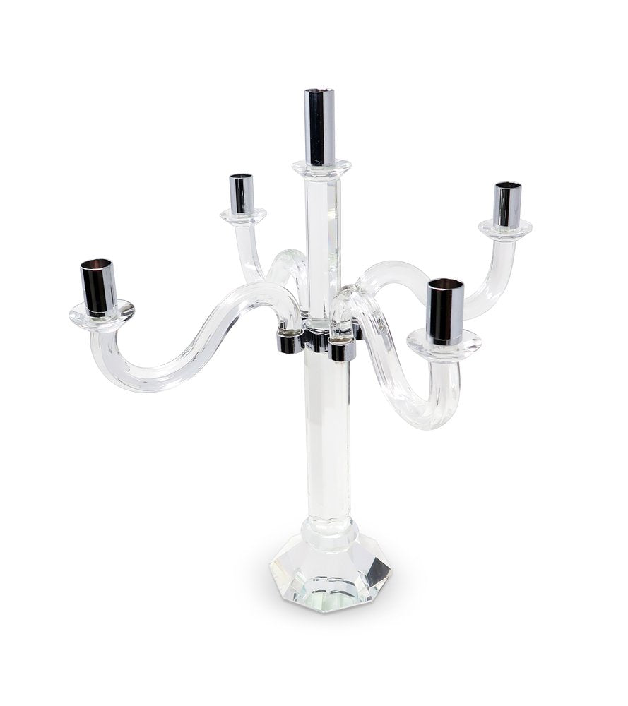 20" Clear And Silver Crystal Tabletop Candelabra Candle Holder