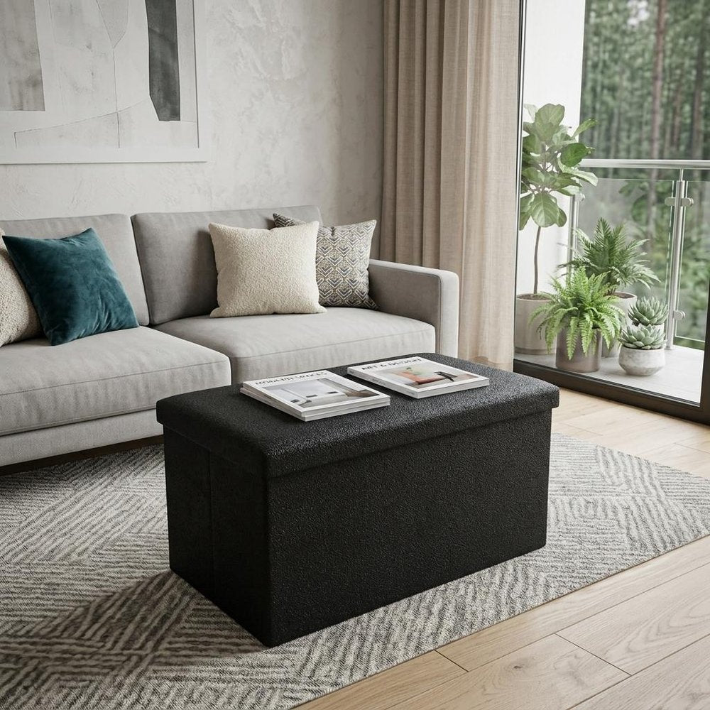 15" Black Boucle Cube Storage Ottoman