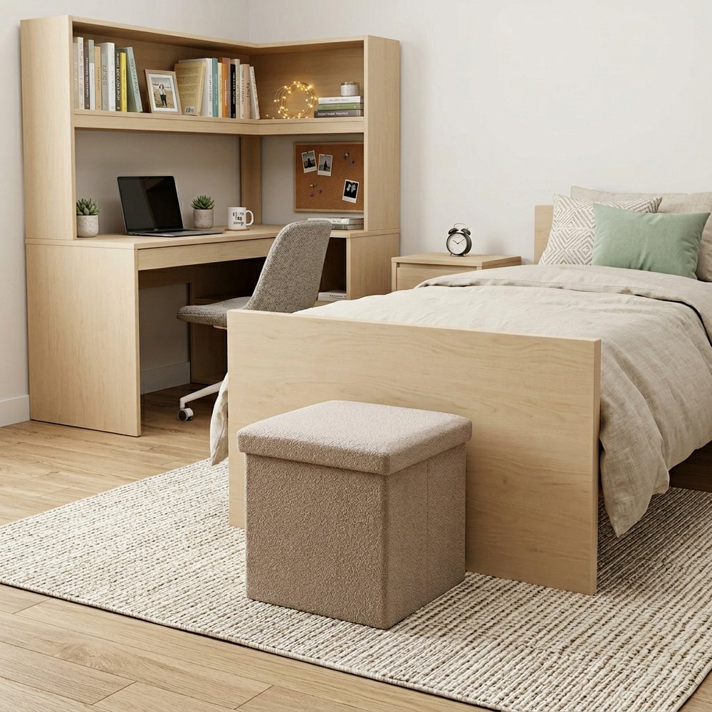 12" Taupe Boucle Cube Storage Ottoman