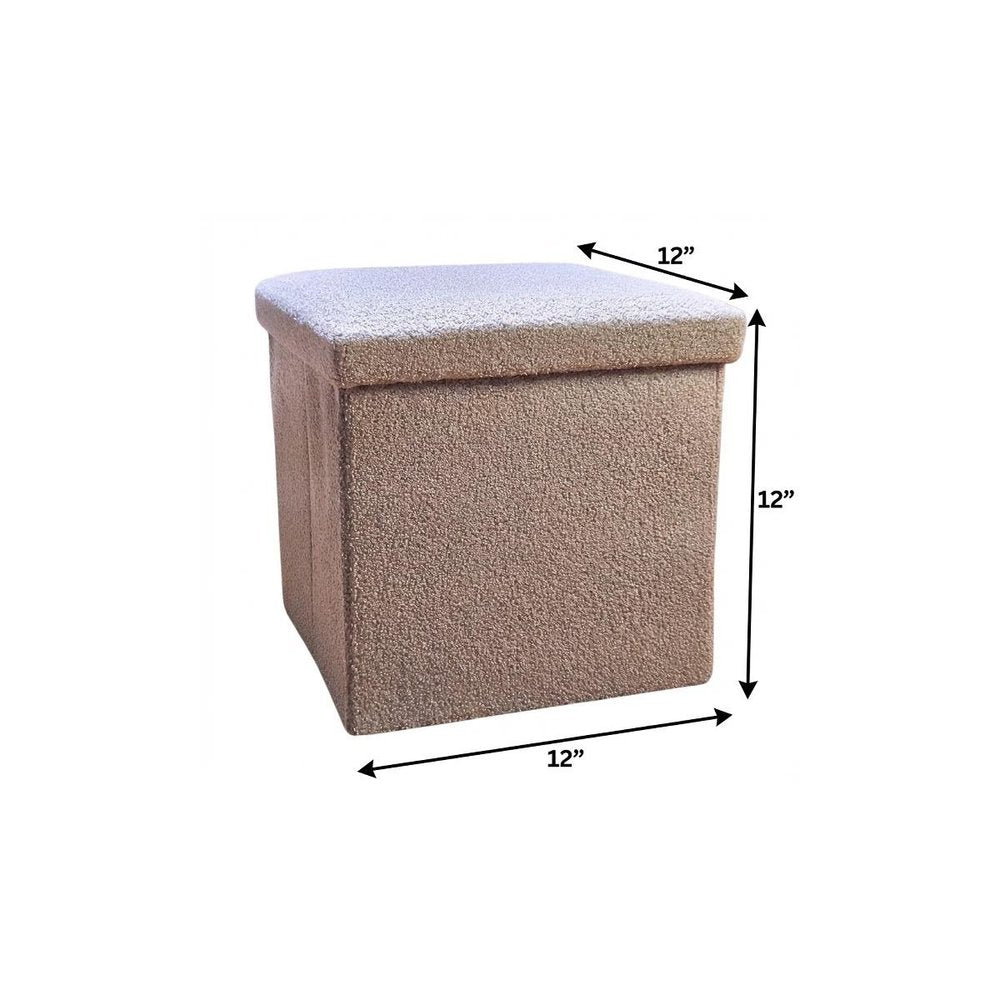 12" Taupe Boucle Cube Storage Ottoman