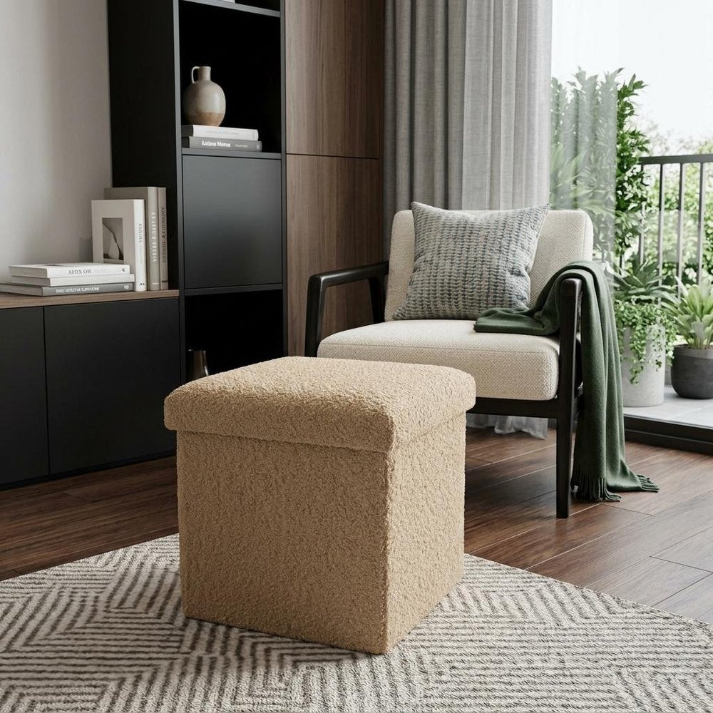 12" Taupe Boucle Cube Storage Ottoman