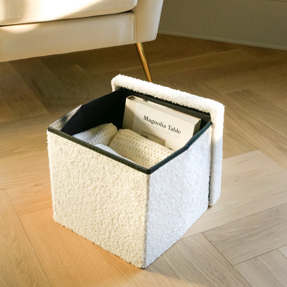 12" Taupe Boucle Cube Storage Ottoman