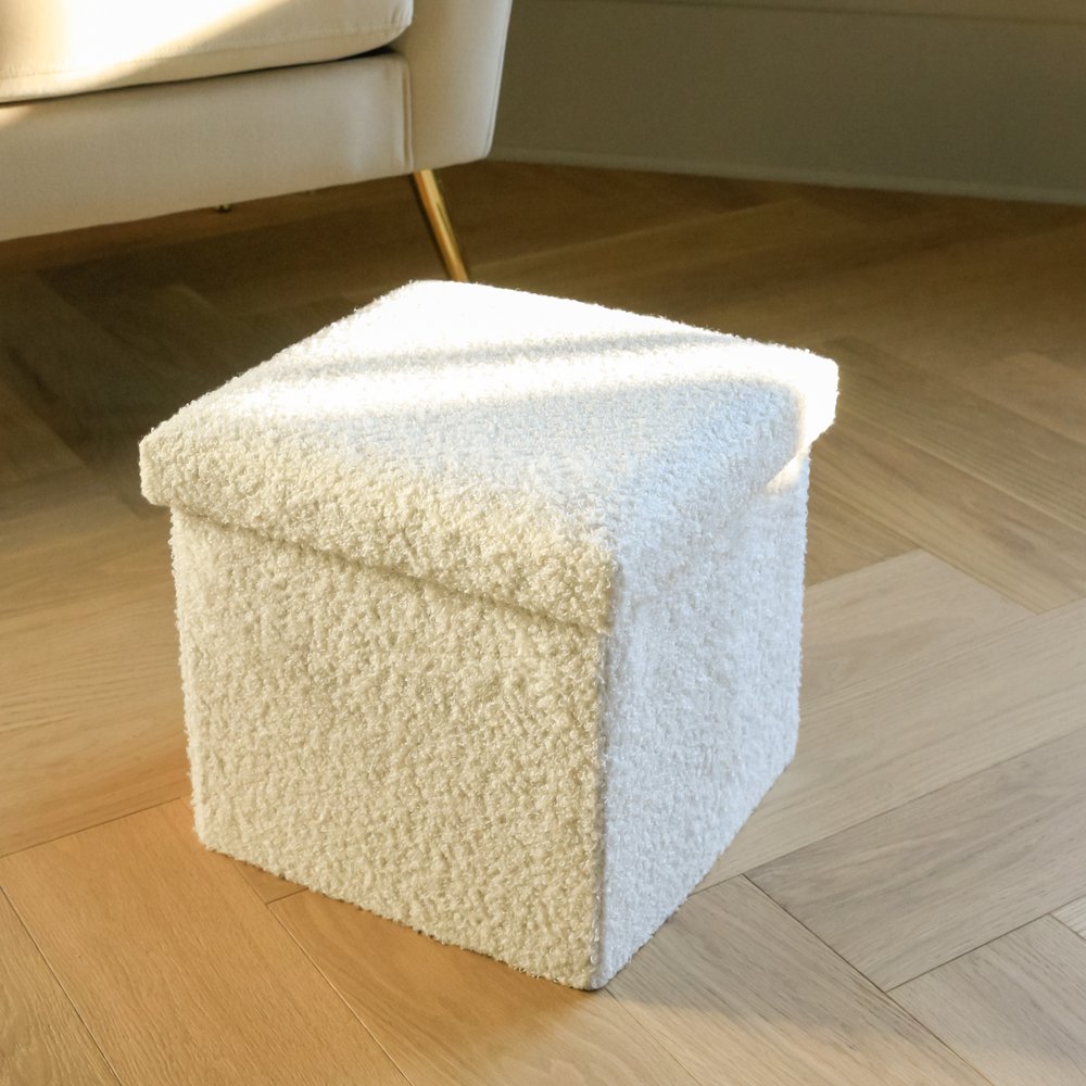 12" Taupe Boucle Cube Storage Ottoman