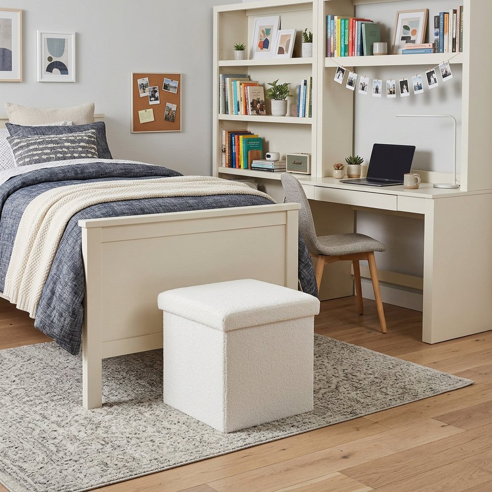 12" Taupe Boucle Cube Storage Ottoman