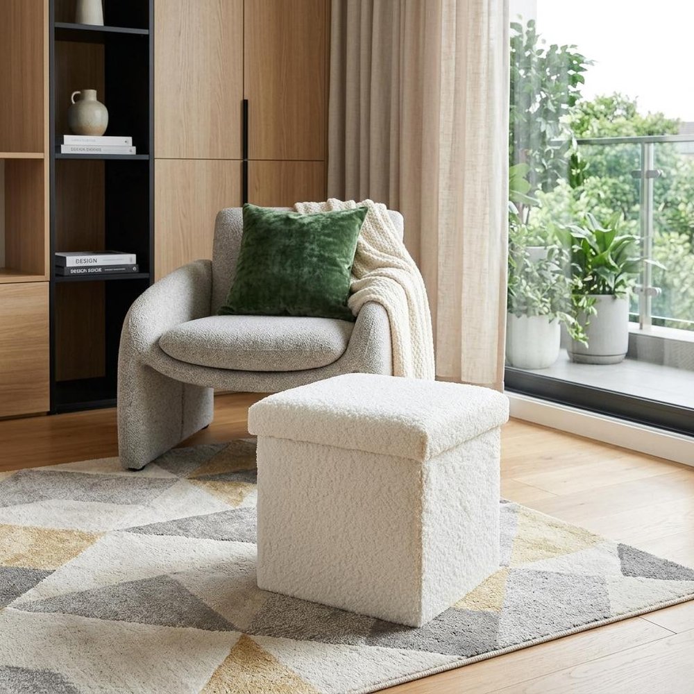 12" Taupe Boucle Cube Storage Ottoman