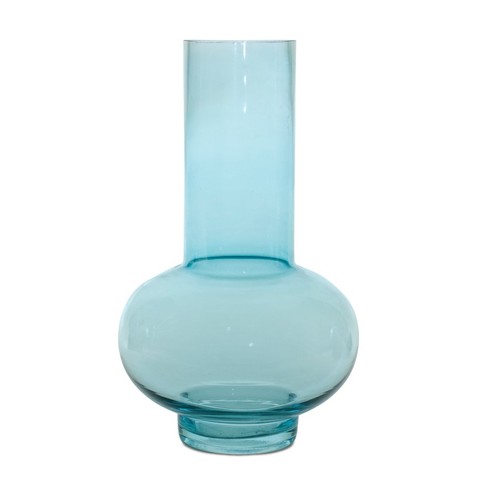 Set of Two Aqua Glass Round Table Vases
