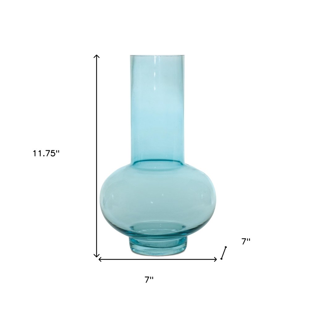 Set of Two Aqua Glass Round Table Vases