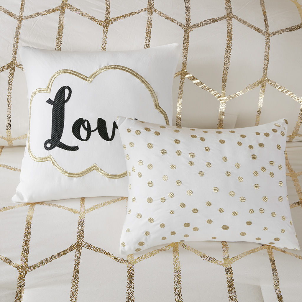 Raina - Metallic Printed Comforter Set - Ivory / Gold