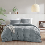 Porter - King Soft Washed Pleated Duvet Cover Set - Blue / Gray