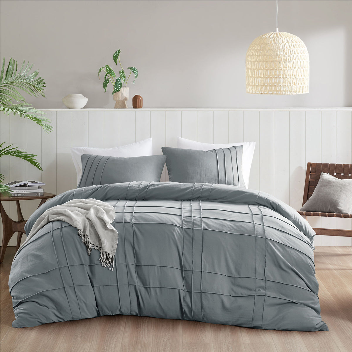 Porter - King Soft Washed Pleated Duvet Cover Set - Blue / Gray