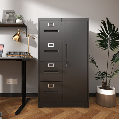 Metal Storage Vertical Filing Cabinet With Lock, 4 Drawers, 1 Door, Steel Construction, School / Office Use
