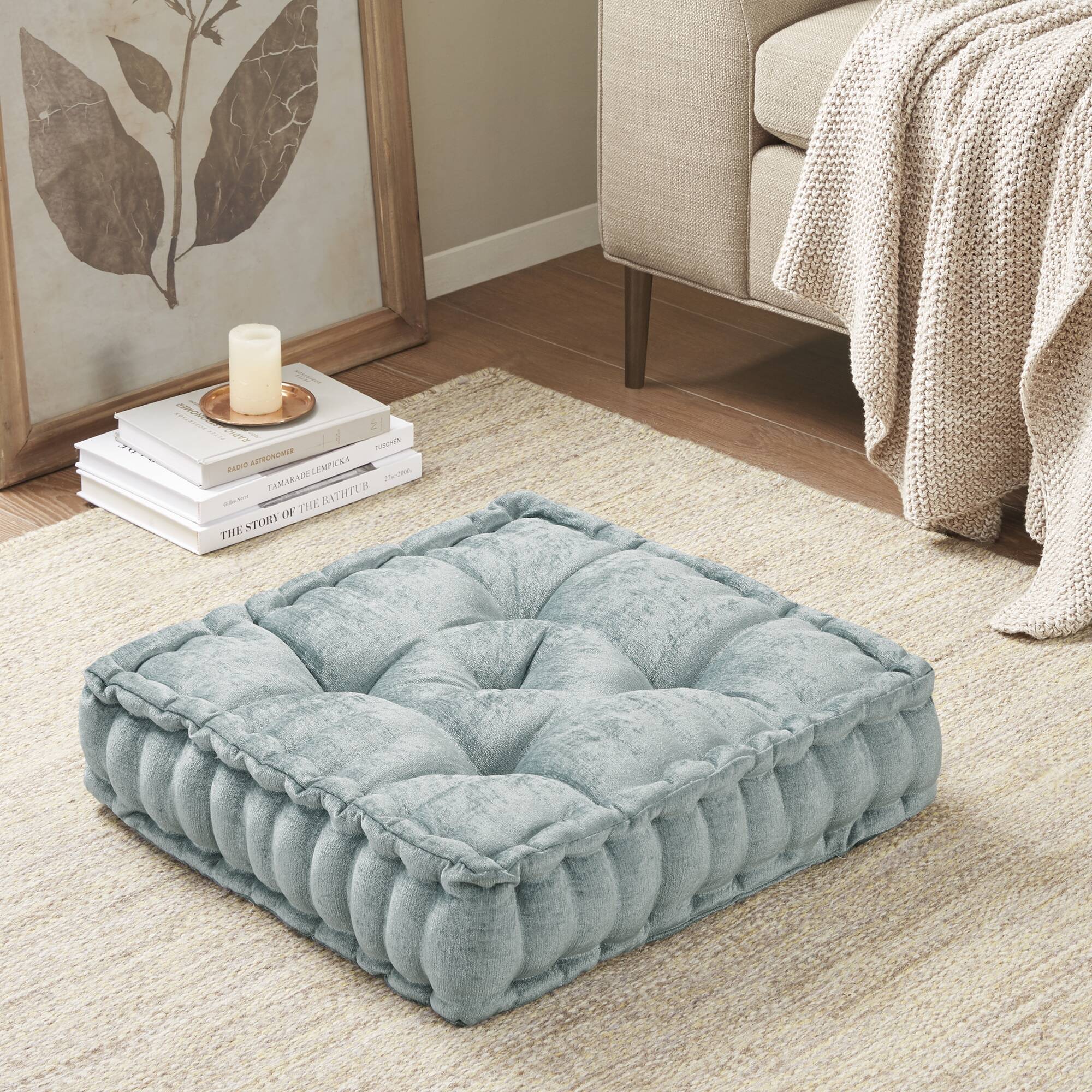 Azza - Poly Chenille Square Floor Pillow Cushion Compress Pack - Aqua